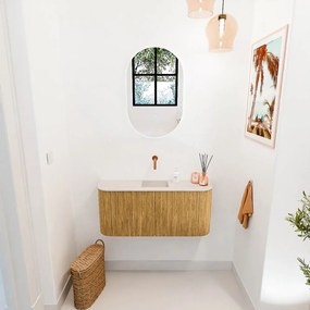 Mondiaz Joya DLux 95cm toiletmeubel ronding links/rechts oak met wastafel faye midden zonder kraangat meli
