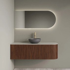 Gliss Design Alluro badmeubel ribbelfront met ronding rechts 120cm walnut en wit marmer toppaneel