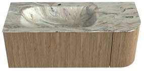Mondiaz Kurve-dlux 115cm badmeubel ronding rechts dusk met 1 lade en deur en wastafel big small kraangat links glace