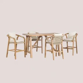 Rechthoekige Hoge Tafelset 160x90 Cm En 4 Hoge Tuin Krukken Van Acaciahout Dubai Rustiek Acaciabruin & Stof Gardenia Wit - Sklum