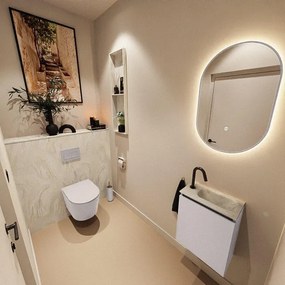 MONDIAZ TURE-DLUX 40cm toiletmeubel Cale. EDEN wastafel Ostra positie rechts. Met 1 kraangat. TUREDX40CALR1OST