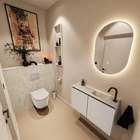 MONDIAZ TURE-DLUX 80cm toiletmeubel Linen. EDEN wastafel Ostra positie rechts. Met 1 kraangat. TUREDX80LINR1OST