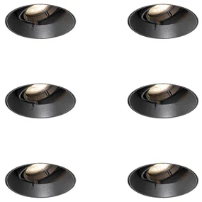 Set van 6 Moderne inbouwspot zwart GU10 rond trimless - Oneon GU10 Binnenverlichting Lamp