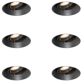 Set van 6 Moderne inbouwspot zwart GU10 rond trimless - Oneon