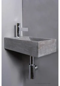Forzalaqua Venetia fonteinbak 40x22x10cm wasbak rechts 1 kraangat links Natuursteen Hardsteen gezoet 100075