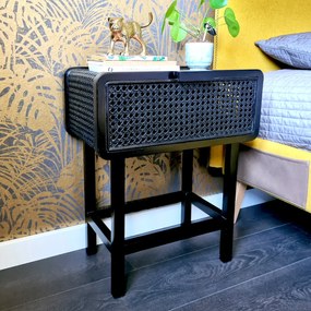 Nachtkastje Zwart Rotan - 50x30x60cm.