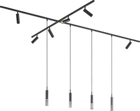 Modern railsysteem zwart met 6 spots en 4 hanglampen 1-fase - Slimline Uzzy Loyce