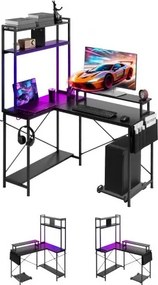 VEVOR Gaming Bureau L-vormig 1,2 m, hoekbureau met monitorstandaard, stopcontacten, uitschuifbare CPU-standaard en plank, hoekbureau met een draagvermogen van 68 kg, gamingbureau voor thuiswerkplek