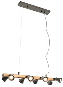 QAZQA Eettafel / Eetkamer Landelijke hanglamp zwart met hout 8-lichts - Jelle Landelijk GU10 Binnenverlichting Lamp