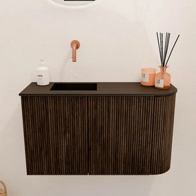 Mondiaz Joya 70cm toiletmeubel ronding rechts walnut met wastafel faye links zonder kraangat urban