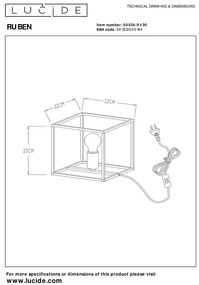 Lucide Ruben tafellamp 22x22cm E27 zwart mat