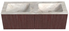 Mondiaz Kurve-dlux 130cm badmeubel ruby met 2 lades en wastafel leaf dubbel zonder kraangat frappe