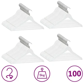 vidaXL 100-delige Kledinghangerset anti-slip hardhout wit