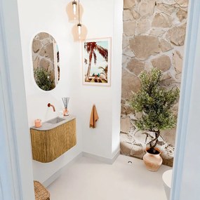 Mondiaz Joya DLux 65cm toiletmeubel ronding links/rechts oak met wastafel faye midden zonder kraangat glace