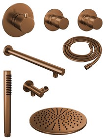 Brauer Copper Edition complete inbouw regendouche met staafhanddouche, rechte wandarm en hoofddouche 30cm set 2 koper geborsteld PVD