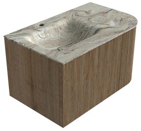 Mondiaz Kurve-dlux 75cm badmeubel ronding rechts dusk met 1 lade en deur en wastafel grunne kraangat links glace