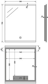 Brauer Jasper rechthoekige spiegel met verlichting 60x70cm