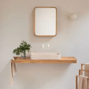 Conjunto Van Meubel 130x45 Cm Hangend In Teakhout Neill Teakhout & Wit Ingebed Met Aftapkraan Zonder Overloop Orveta & Rechthoekig Met Afgeronde Hoeke