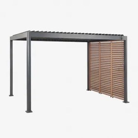 Bioclimatische Pergola Met Lamellen En Zijpaneel Van Aluminium Druvia Grafietgrijs - Kastanjehoutbruin & Pergola Van 3x4 M Met 3 Panelen Van 90,5 Cm -