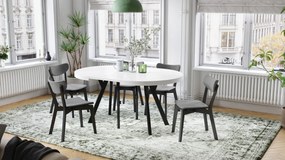 EXPANSO Wit mat/zwarte poten - GROTE RONDE TAFEL Ø110 UITBREIDBAAR TOT 310 cm met Y-POTEN LOFT/INDUSTRIAL