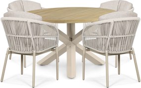 Tuinset Ronde Tuintafel 4 personen 120 cm Rope Zand/Beige Lifestyle Garden Furniture Monaco/Rockville