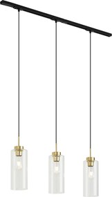 Modern railsysteem zwart met 3 hanglampen goud met helder glas 1-fase - Iconic Laura