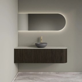 Gliss Design Alluro badmeubel ribbelfront met ronding rechts 140cm charcoal en wit marmer toppaneel