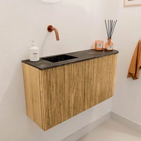Mondiaz Joya DLux 80cm toiletmeubel ronding rechts oak met wastafel faye links zonder kraangat lava