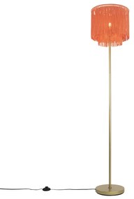Oosterse vloerlamp goud roze kap met franjes - FranxaOosters E27 Binnenverlichting Lamp