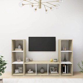 vidaXL Tv-meubelen 3 st 107x35x37 cm spaanplaat wit sonoma eikenkleur