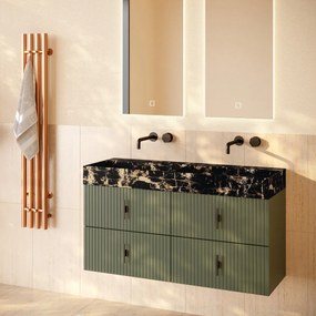 Muebles Murcia badmeubel ribbelfront 120cm legergroen met Portoro Gold wastafel zonder kraangaten