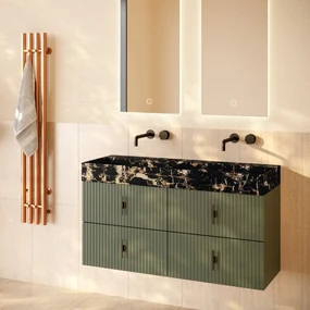Muebles Murcia badmeubel ribbelfront 120cm legergroen met Portoro Gold wastafel zonder kraangaten
