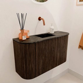 Mondiaz Joya DLux 75cm toiletmeubel ronding links/rechts walnut met wastafel faye midden zonder kraangat lava