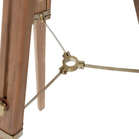 Industriële tripod vloerlamp brons met hout - Mangoes