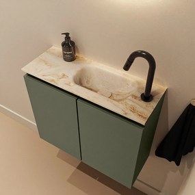 Mondiaz Ture DLux toiletmeubel 60cm army met wastafel frappe rechts met kraangat