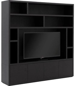 Goossens Tv Meubel Barcelona, 4 deuren 8 open vakken 1 tv paneel, zwart eiken, 208 x 212 x 45 cm, stijlvol landelijk