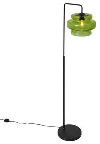 Retro vloerlamp zwart met groen glas - Denise