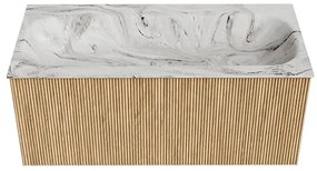 Mondiaz Kurve-dlux 100cm badmeubel oak met 1 lade en wastafel big medium midden zonder kraangat glace