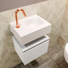 Mondiaz Andor toiletmeubel 40cm mat wit met witte wastafel rechts met kraangat