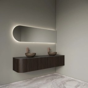 Gliss Design Alluro badmeubel ribbelfront met ronding links 180cm ebony en zwart leisteen toppaneel