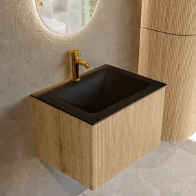 Mondiaz Kurve 60cm badmeubel oak met 1 lade en wastafel cloud midden 1 kraangat urban