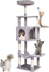 VEVOR Kattenboom voor Binnenkatten, 153 cm Kattentoren met Kattenhuis, Sisal Krabpaal, Hangmat, Bovenzitstok, Springplatforms, Groot Kattenmeubel Activiteitencentrum met Hangende Bal, Lichtgrijs