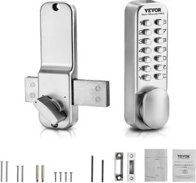 VEVOR Mechanisch sleutelloos deurslot met enkelzijdig toetsenbord (14 sleutels), sleutelloos deurslot met draaiknop, codeslot voor thuis, kantoor, buitenomheining, tuin, zilver (35-65 mm dikke deur)