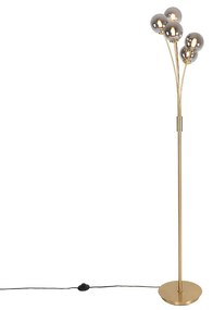 Moderne vloerlamp goud 5-lichts met smoke glas - Athens