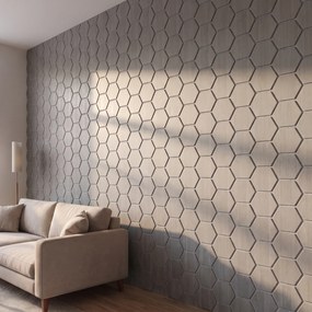 Hexagon Panel Grijs Walnoot met Grijs Vilt 81CM | Akoestisch | Wanddecor | Zeshoekig- Grijs vilt