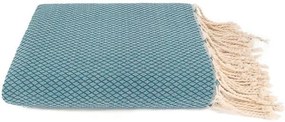 Lantara - Plaid Of Grand Foulard Petrol Katoen Ingeweven Ruit - Blauw