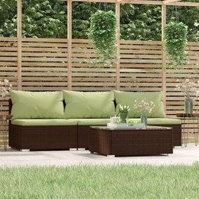 vidaXL 4-delige Loungeset met kussens poly rattan bruin