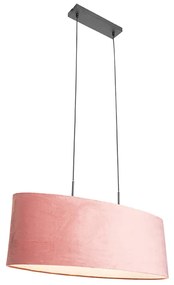 Stoffen Eettafel / Eetkamer Moderne hanglamp zwart met kap roze 2-lichts - Tanbor Modern E27 ovaal Binnenverlichting Lamp