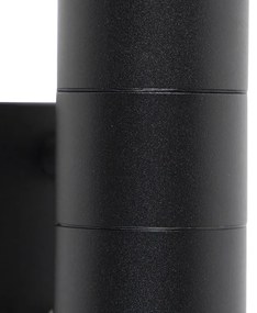 Buiten wandlamp met schemerschakelaar / dag-nacht sensor met bewegingsmelder zwart 2-lichts IP44 met schemersensor - Duo Modern GU10 IP44 Buitenverlichting cilinder / rond