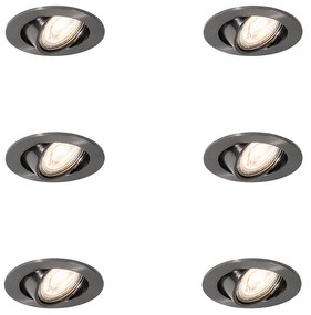 Set van 6 Moderne inbouwspots gunmetal GU10 50mm rond kantelbaar - Cisco Binnenverlichting Lamp